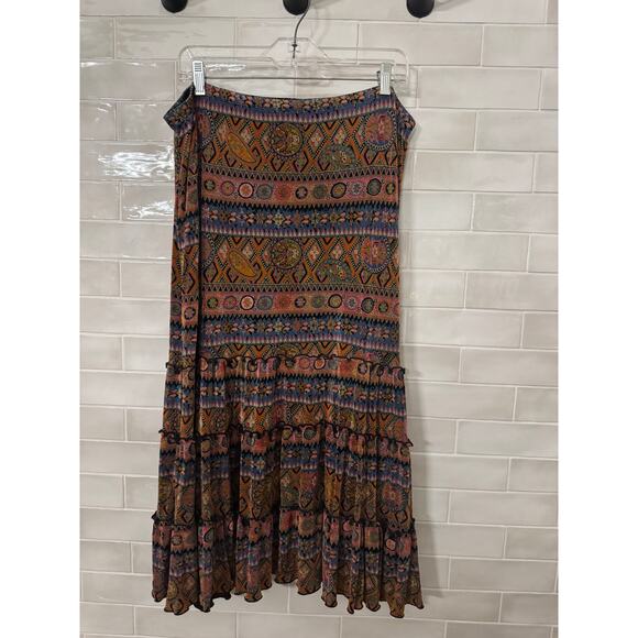 Coldwater Creek XL Boho Tiered Maxi Skirt Multicolor Geometric Print - Picture 2 of 5